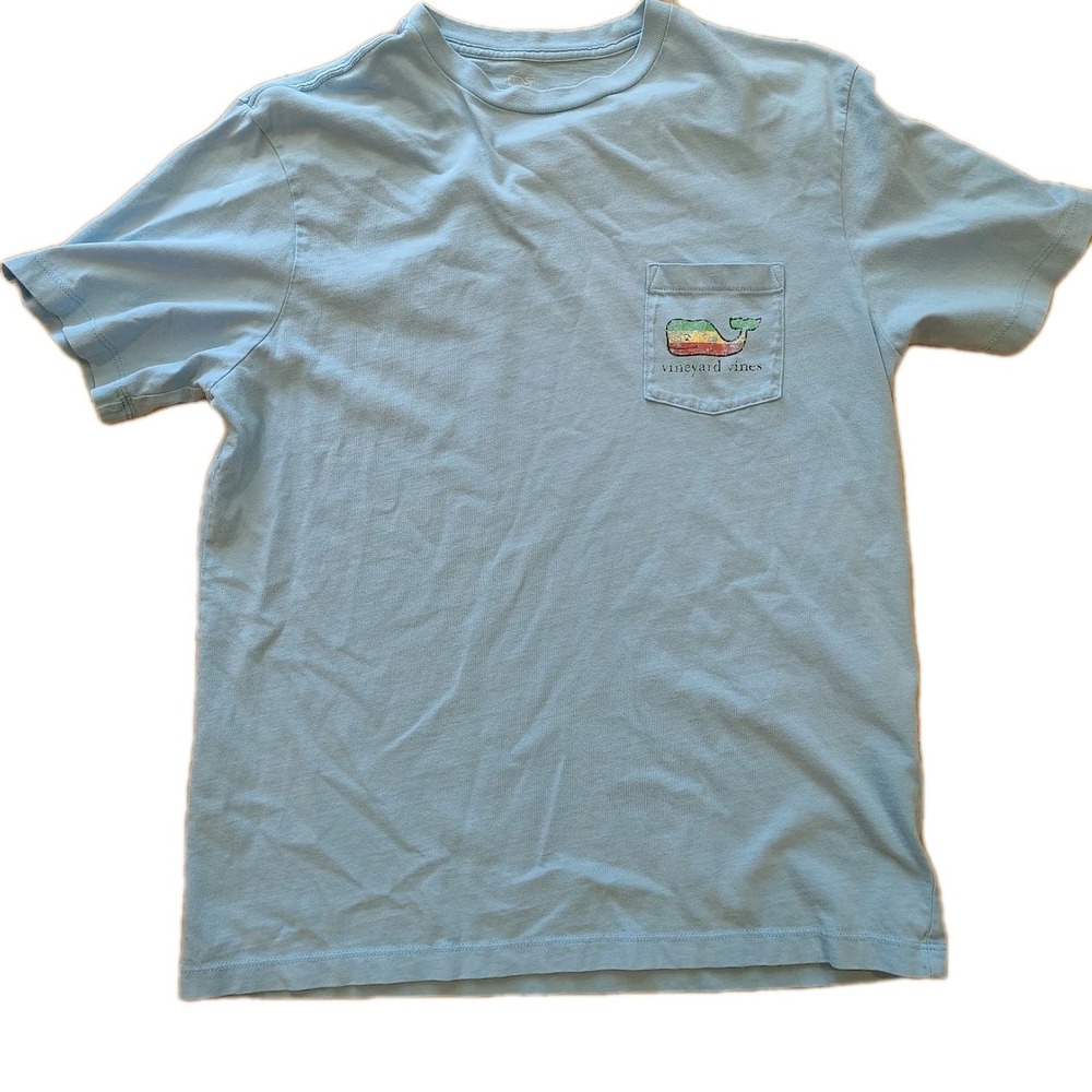 VINEYARD VINES RASTA COLOR WHALE LIGHT BLUE XS POCKET‎ T-SHIRT Sxt Small Men's